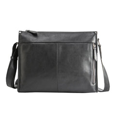 Fashion Black Leather Mens 12 inches Side Bag Messenger Bags Black Postman Bag Courier Bag for Men