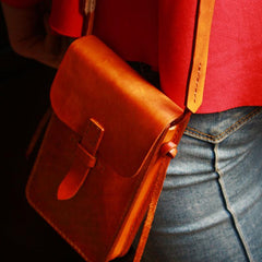 Handmade Vintage Leather Mens Small Messenger Bag Brown Cell Phone Shoulder Bag for Men