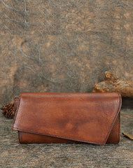 Green Womens Geometry Leather Trifold Long Wallet - Side View