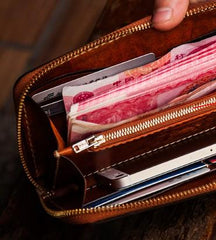 Handmade Leather Mens Chain Biker Wallets Cool Leather Wallet Long Clutch Wallet for Men