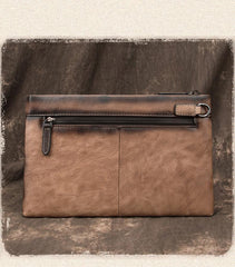Vintage Tan MENS LEATHER SLIM ZIPPER CLUTCH - Bill Slots Detail