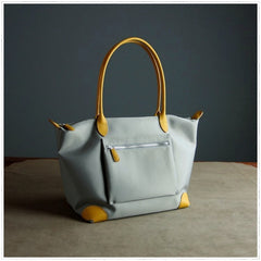 Womens Light Gray Nylon Shoulder Tote Small Light Gray&Yellow Nylon Handbag Purse for Ladies