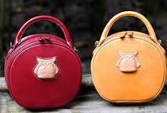 Handmade handbag round purse leather crossbody bag purse shoulder bag for women - EverHandmade