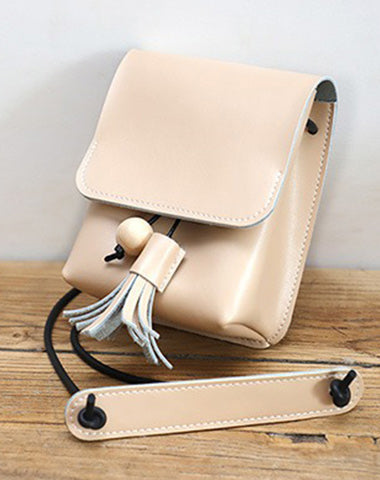 Cute White LEATHER Small Side Bag Handmade WOMEN Phone Crossbody BAG Purse FOR WOMEN