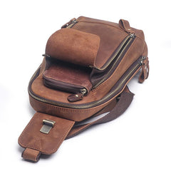 Cool Brown Leather Men's Sling Bag Chest Bag One-Shoulder Backpack For Men