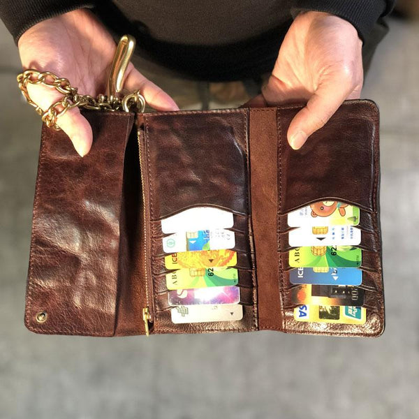 Black Wallet On Chain Leather Trifold Wallet - Bill Slots Detail