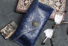 Handmade Glasses Case Sungalsses Eyeglasses Leather Carved Floral Leather For Men Women - EverHandmade