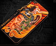 Handmade Leather Tooled At Whim Mens Chain Biker Wallet Cool Leather Wallet Long Phone Wallets for Men