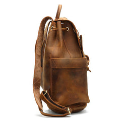 Vintage Leather Men's Barrel Backpack Travel Backpack Brown College Backpack For Men