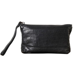 Genuine Leather Mens Clutch Cool Slim Wallet Zipper Clutch Wristlet Wallet for Men