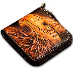 Handmade Leather Tooled Eagle Mens Small Wallet Cool Leather Wallet billfold Wallet for Men