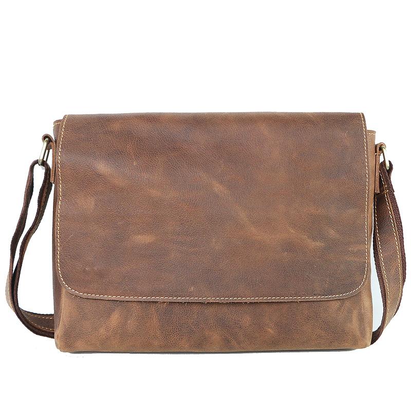 Cool Black Leather Mens 10 inches Courier Bags Coffee Brown Messenger Bags Postman Bag For Men
