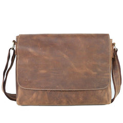 Cool Black Leather Mens 10 inches Courier Bags Coffee Brown Messenger Bags Postman Bag For Men