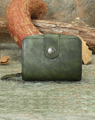 Small Green Leather Trifold Wallet for Women