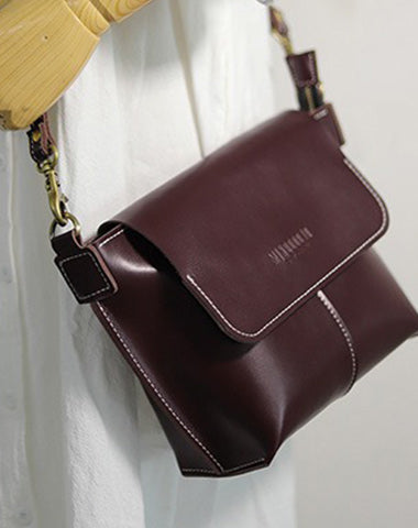 Cute Coffee LEATHER Side Bag Handmade WOMEN Coffee Crossbody BAG Phone Purse FOR WOMEN