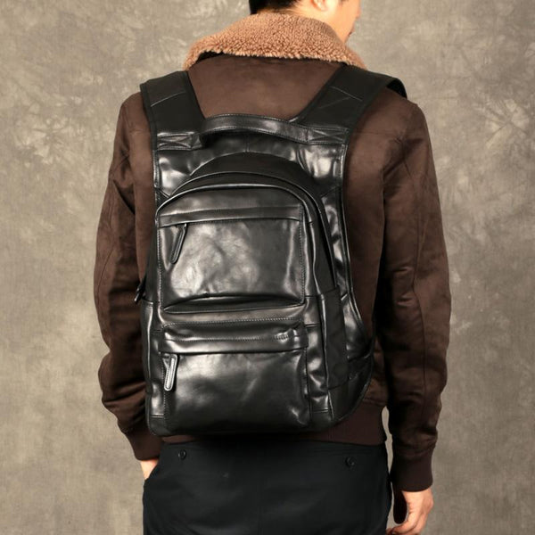 Fashion Leather Men's 15 inches Computer Backpack - Back View