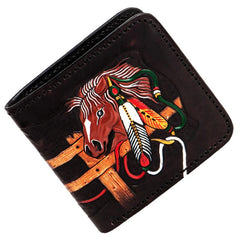 Handmade Leather Fine Horse Tooled Mens billfold Wallet Cool Leather Wallet Slim Wallet for Men