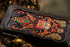 Handmade leather Chinese Monster biker wallet long wallet black leather men phone - EverHandmade