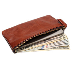 Vintage LEATHER Womens Long Clutch Wallet Zipper Slim Long Wallet FOR Women