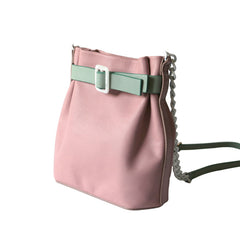 Stylish Leather Pink Chain Womens Bucket Purse Crossbody Bag Barrel Shoulder Bag for Women