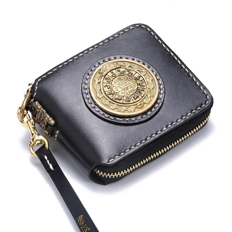 Handmade Leather Mens Biker Chain Wallet Cool Leather Wallet Small Chain Wallets for Men