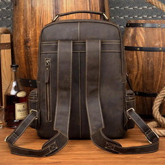Fashion Brown Mens Leather 15-inch Computer Laptop Backpack Brown Travel Backpack School Backpacks for men