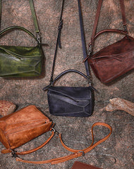 Vintage Green Leather Womens Cube Shoulder Bag - Back View