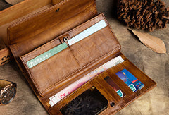 Handmade Long Leather Wallet Carved Vintage Wallet Botton Clucth Purse For Men Women - EverHandmade