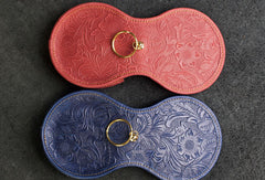 Handmade makeup leather round change coin wallet flowral leather billfold wallet for men women