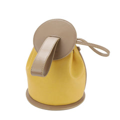 Cute Yellow Leather Womens Mini Bucket Purse Handbag Barrel Shoulder Bag for Women