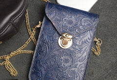 Handmade phone leather shoulder purse bag wallet flowral leather billfold wallet for men women - EverHandmade