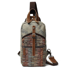 Rustic Canvas Leather Mens Sling Bags Chest Bag One Shoulder Pack for men