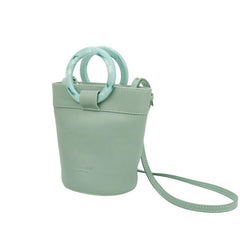Cute Green Leather Womens Mini Bucket Purse Handbag Barrel Shoulder Bag for Women
