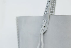 Handmade leather handbag gray tote bag shoulder bag shopper purse women - EverHandmade