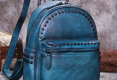 Genuine handmade Leather backpack bag rivet shoulder bag black mens women leather purse - EverHandmade