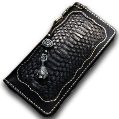 Handmade Leather Mens Chain Biker Wallet Leather Clutch Wallet Cool Long Wallets for Men
