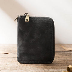 Black Leather Mens Small Card Wallet Front Pocket Wallet Brown Zipper Coin billfold Wallet For Men