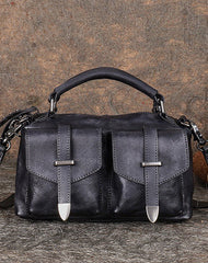 Vintage Green Leather Womens Satchel Shoulder Bags - Open View