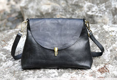 Handmade black cute purse leather crossbody bag shoulder bag women - EverHandmade