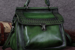 Vintage Leather Handbag Purse Rivet Shoulder Bag Purse For Women - EverHandmade