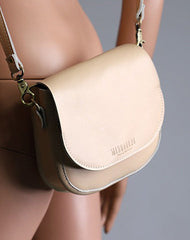 Cute White LEATHER Flip Side Bag Handmade WOMEN Saddle Phone Crossbody BAG Purse FOR WOMEN