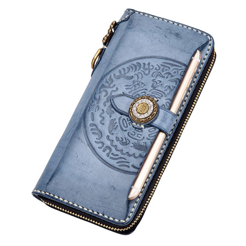 Handmade Leather Mens Chain Biker Wallet Cool Leather Wallet Long Phone Wallets for Men