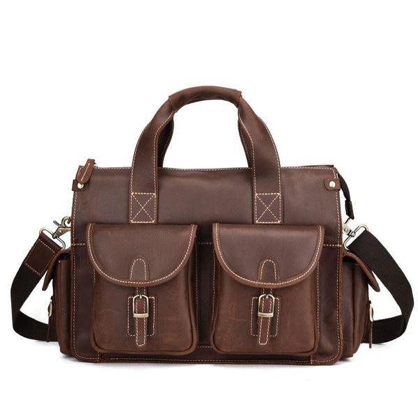 Cool Leather Briefcase 14inch Laptop Handbag Work Bag Travel Bag For Men FY03992143