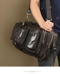 Cool Leather Mens 15 inches Computer Backpack Travel Backpacks Brown Weekender Bag Travel Bag for Men