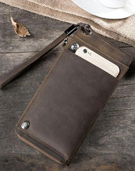Handmade Leather Mens Cool Long Chain Wallet Phone Biker Trucker Wristlet Wallet