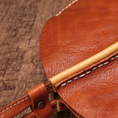 Brown Leather Womens Round Handbag Wristlet Purse Mini Circle Purse For Women