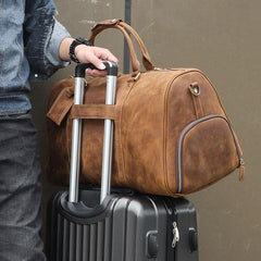 Vintage Brown Leather Men's Overnight Bag Weekender Bag Brown Travel Bag Handbag For Men