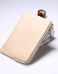 Slim Women Black Leather Zip Wallet with Keychains Billfold Minimalist Coin Wallet Small Zip Change Wallet For Women
