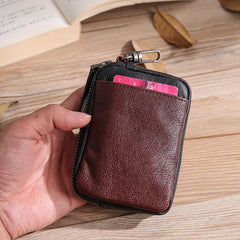 Leather Mens Card Wallets Cool Small Zipper Card Wallet Key Wallet with Belt Clip For Men