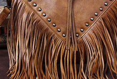 Genuine Leather Bag Vintage Rivet Tassel Bag Crossbody Bag Shoulder Bag Purse For Women - EverHandmade
